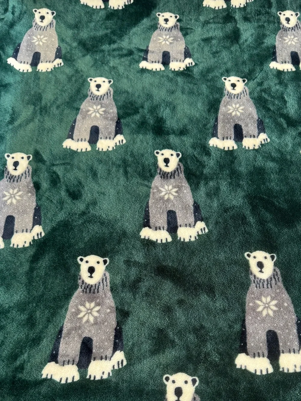 Tommy Hilfiger Polar Bear 50x70 Plush Throw Blanket - Forest Green & Cream